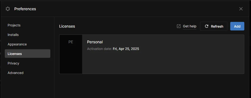 Lisensi Unity Personal Masih Aktif: “Unity Hub > Preferences > Licenses”
