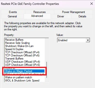 Magic Packet Properties
