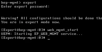 Tampilan terminal GAiA expert mode setelah menjalankan perintah web_mgmt_start.