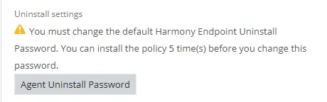 Pengaturan Uninstall Settings di Harmony Endpoint Web Management untuk mengganti password.